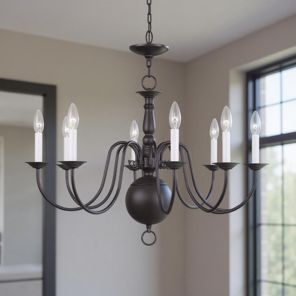 Bronze Eight Light Metal Dimmable Chandelier With Shades Default Title