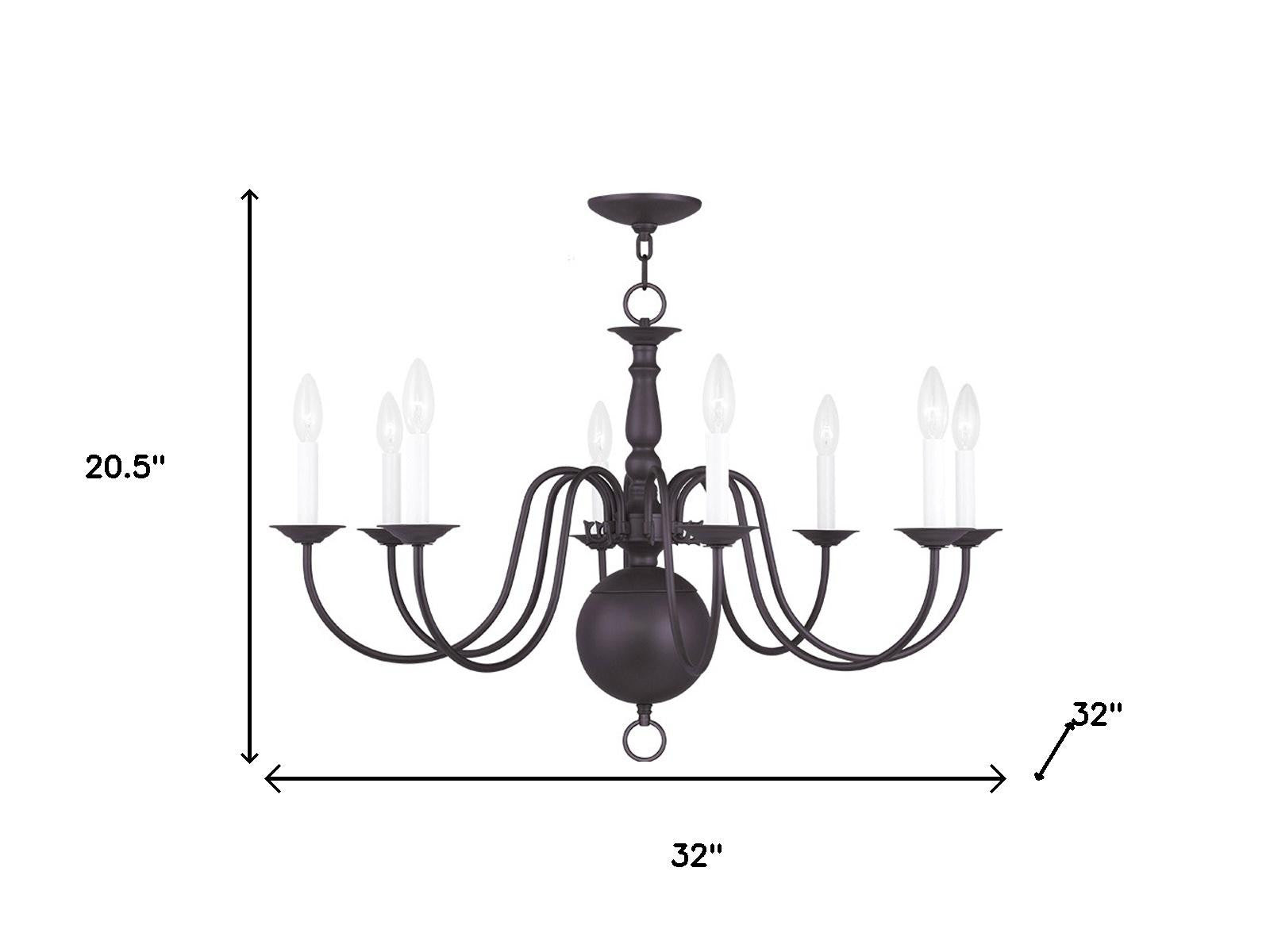 Bronze Eight Light Metal Dimmable Chandelier With Shades