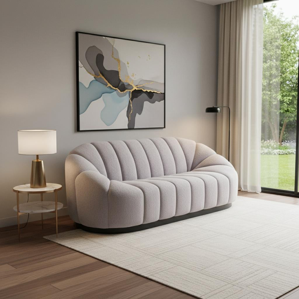 85" Light Gray Upholstered Curved Sofa - Living Room