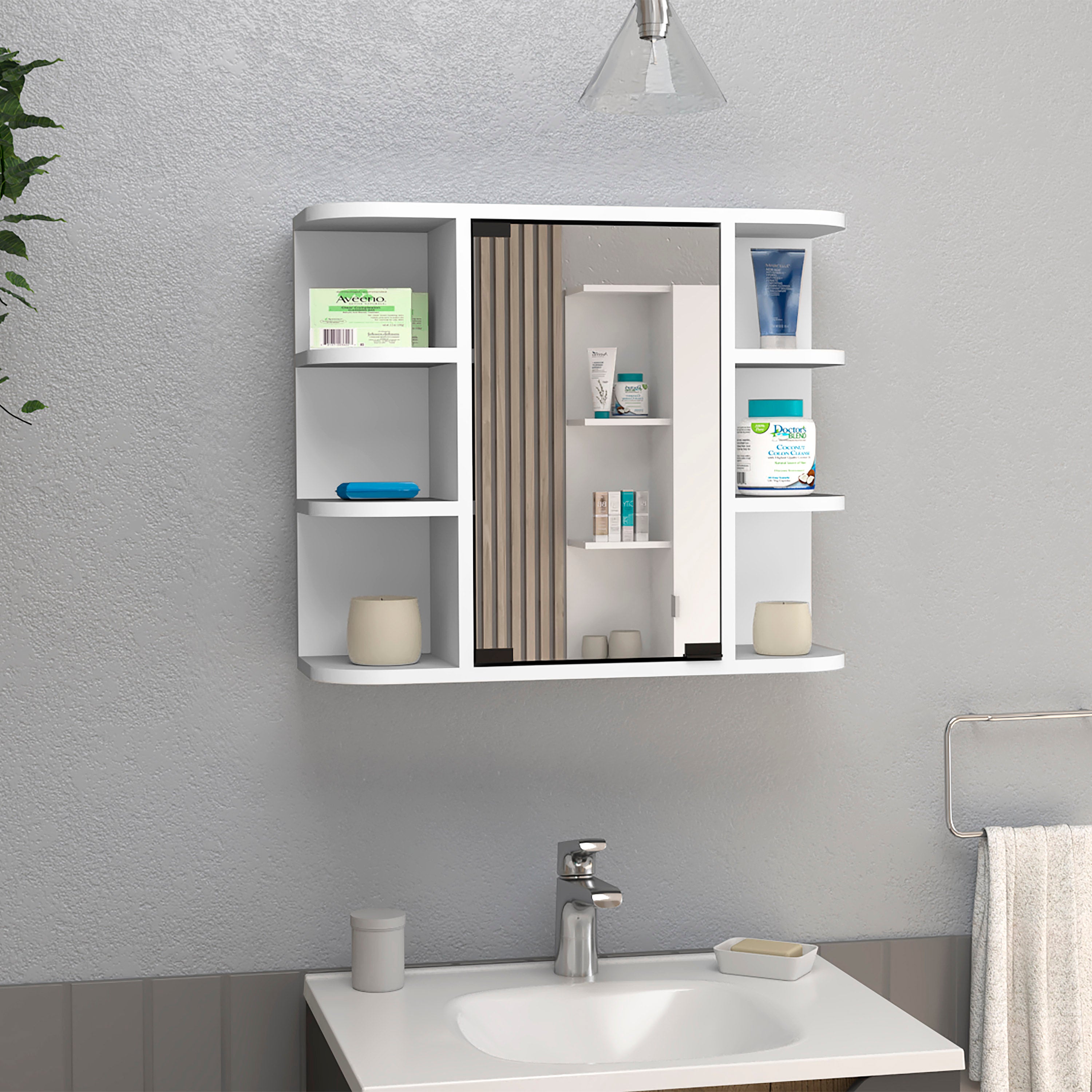 24" White Wood Wall Mounted Single Door Medicine Cabinet - Office Supplies