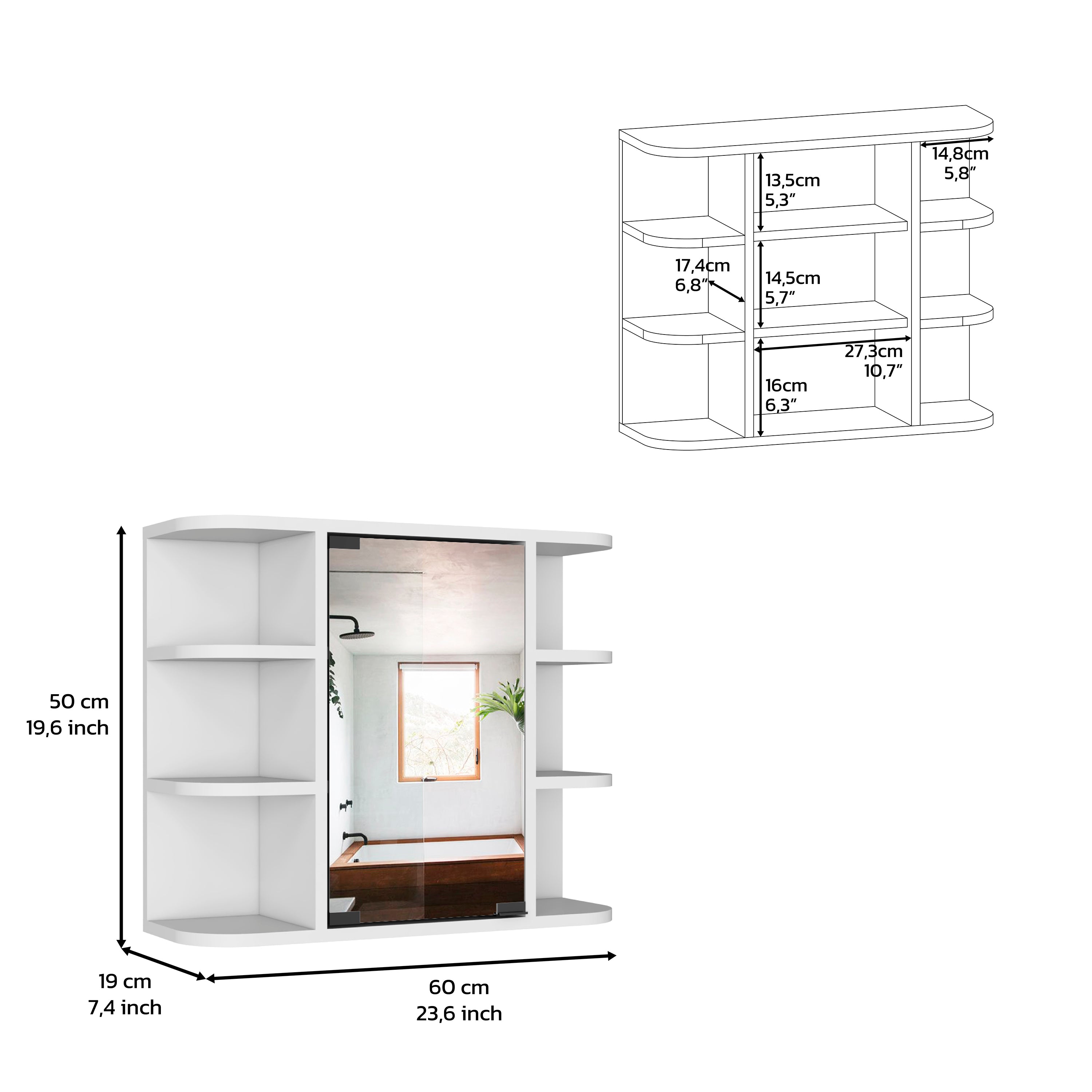24" White Wood Wall Mounted Single Door Medicine Cabinet - Office Supplies