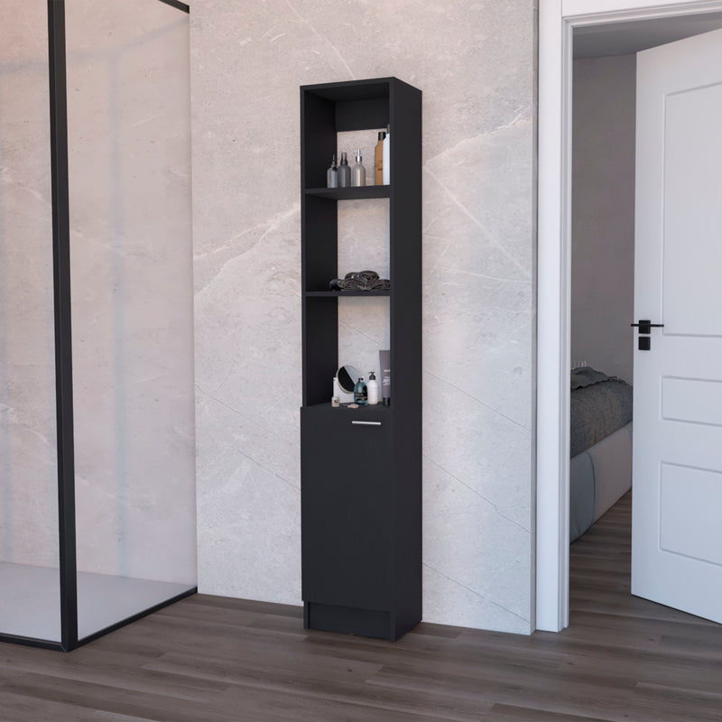 13" Black Wood Single Door Linen Cabinet - Office