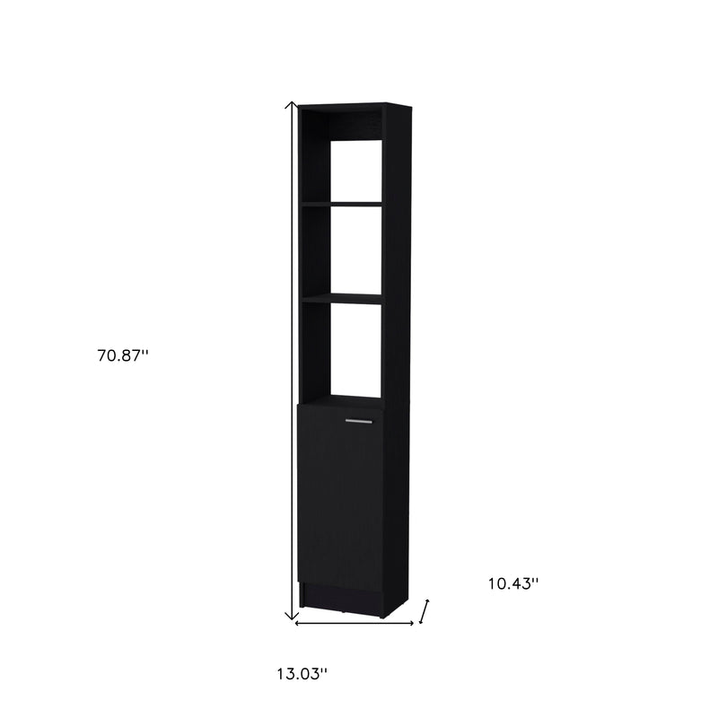 13" Black Wood Single Door Linen Cabinet - Office