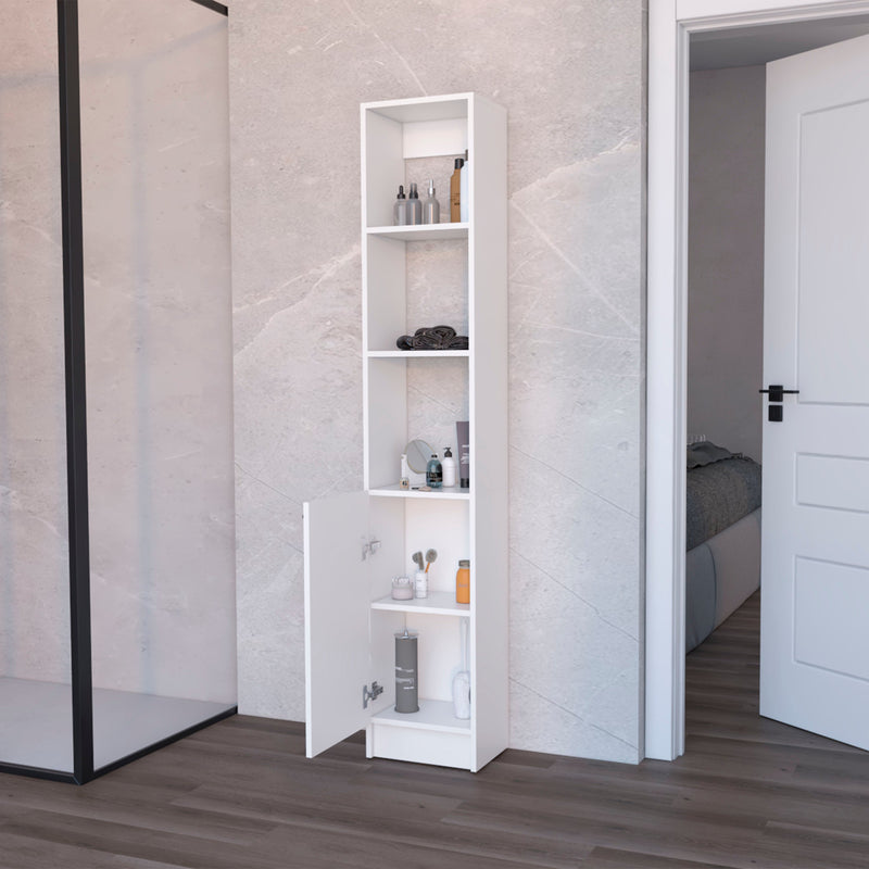 13" White Wood Single Door Linen Cabinet - Office