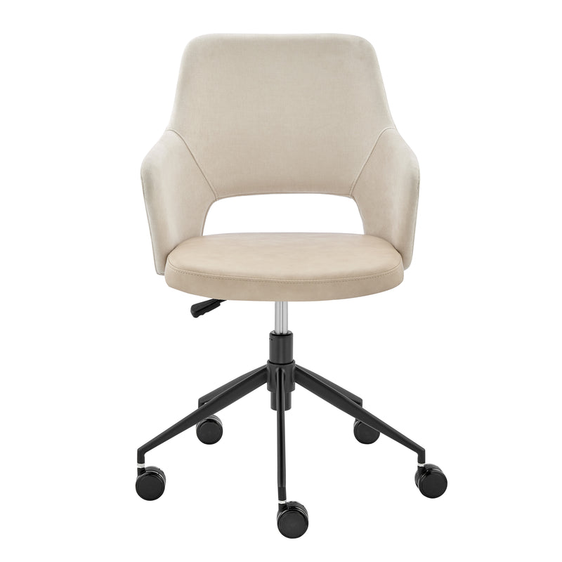 Beige Ivory and Black Adjustable Height Swivel Rolling Office Chair