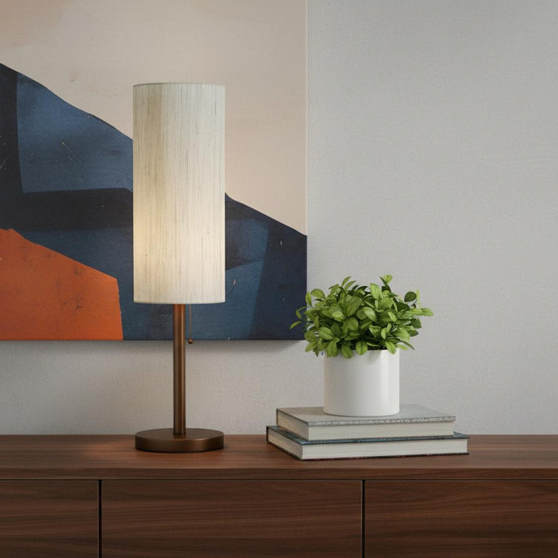 31" Walnut Solid Wood Standard Table Lamp With Beige Shade - Lighting