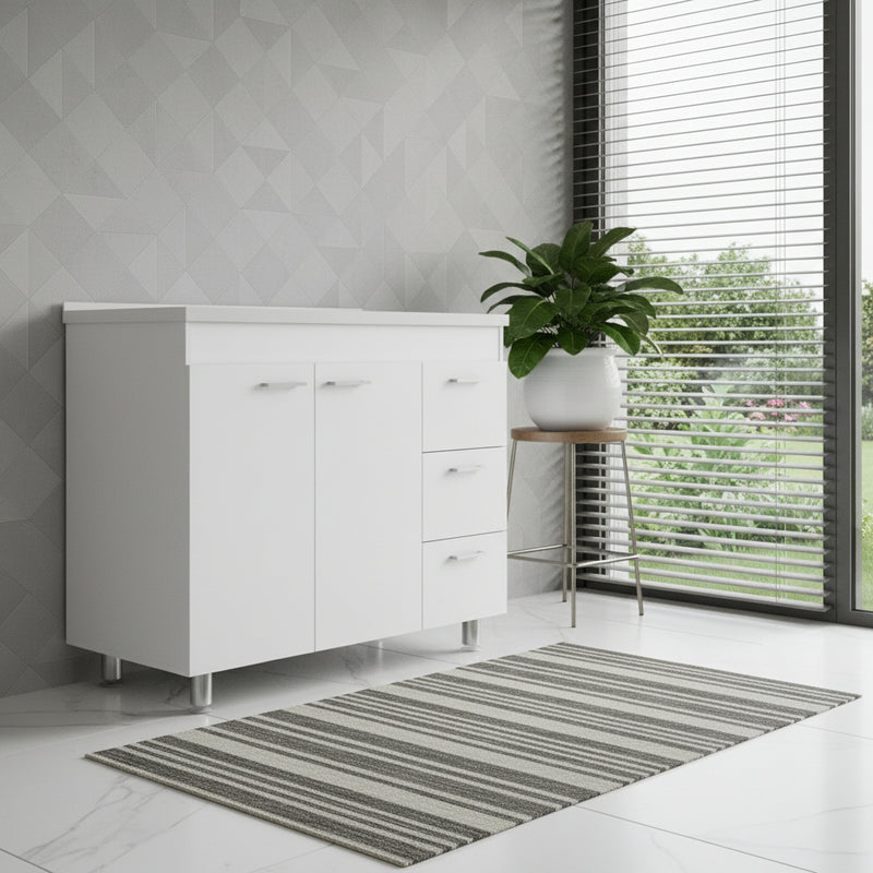 39" White Wood Accent Cabinet With Two Doors And Three Drawers - Kitchen & Dining