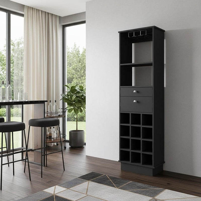 18" Black Wood Bar Cabinet With Two Drawers - Kitchen & Dining