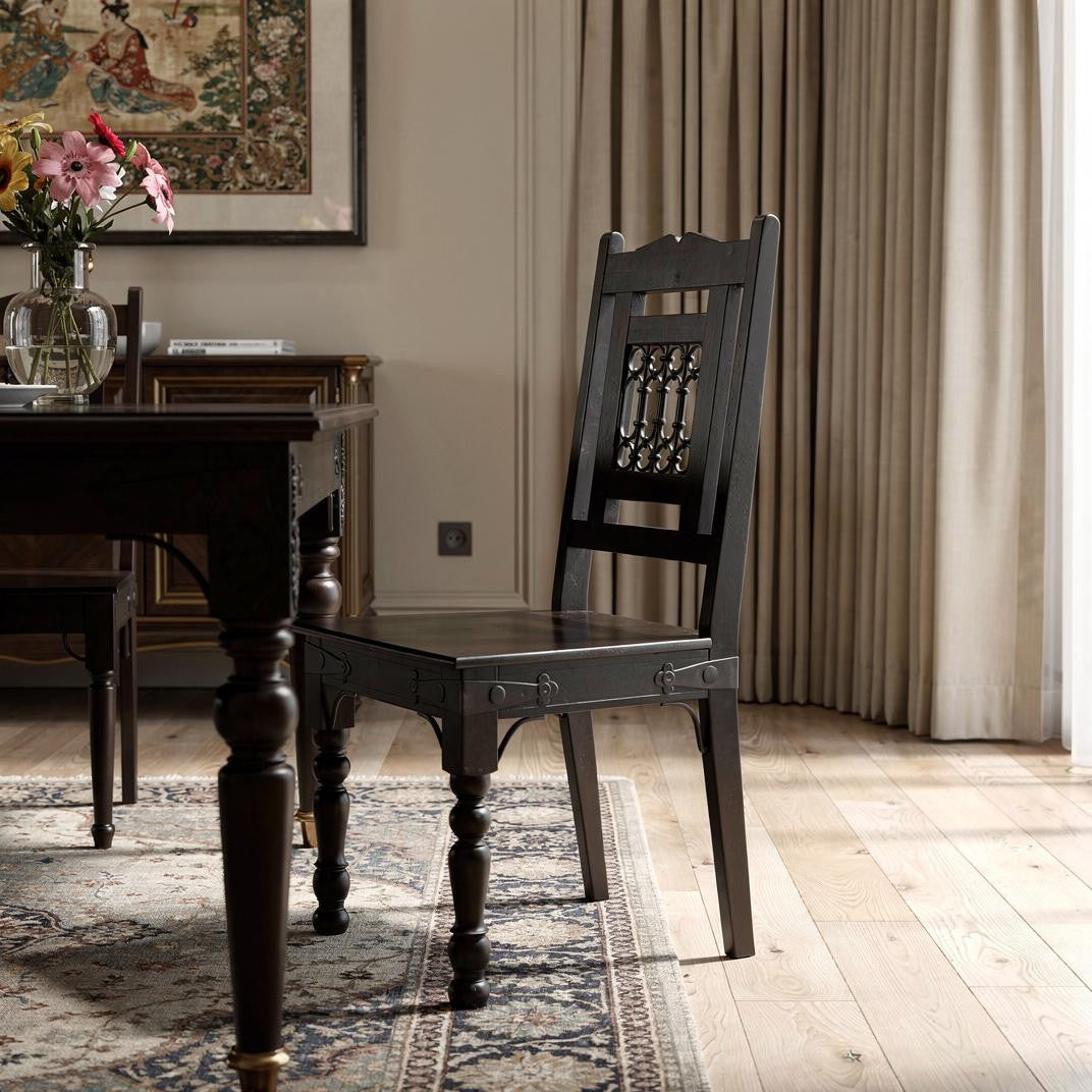 Dark Brown Metal and Wood Slat Back Dining Side Chair - Kitchen & Dining
