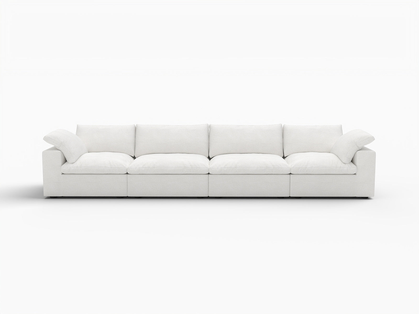 160" White Linen Blend Modular Sofa With Toss Pillows - Living Room