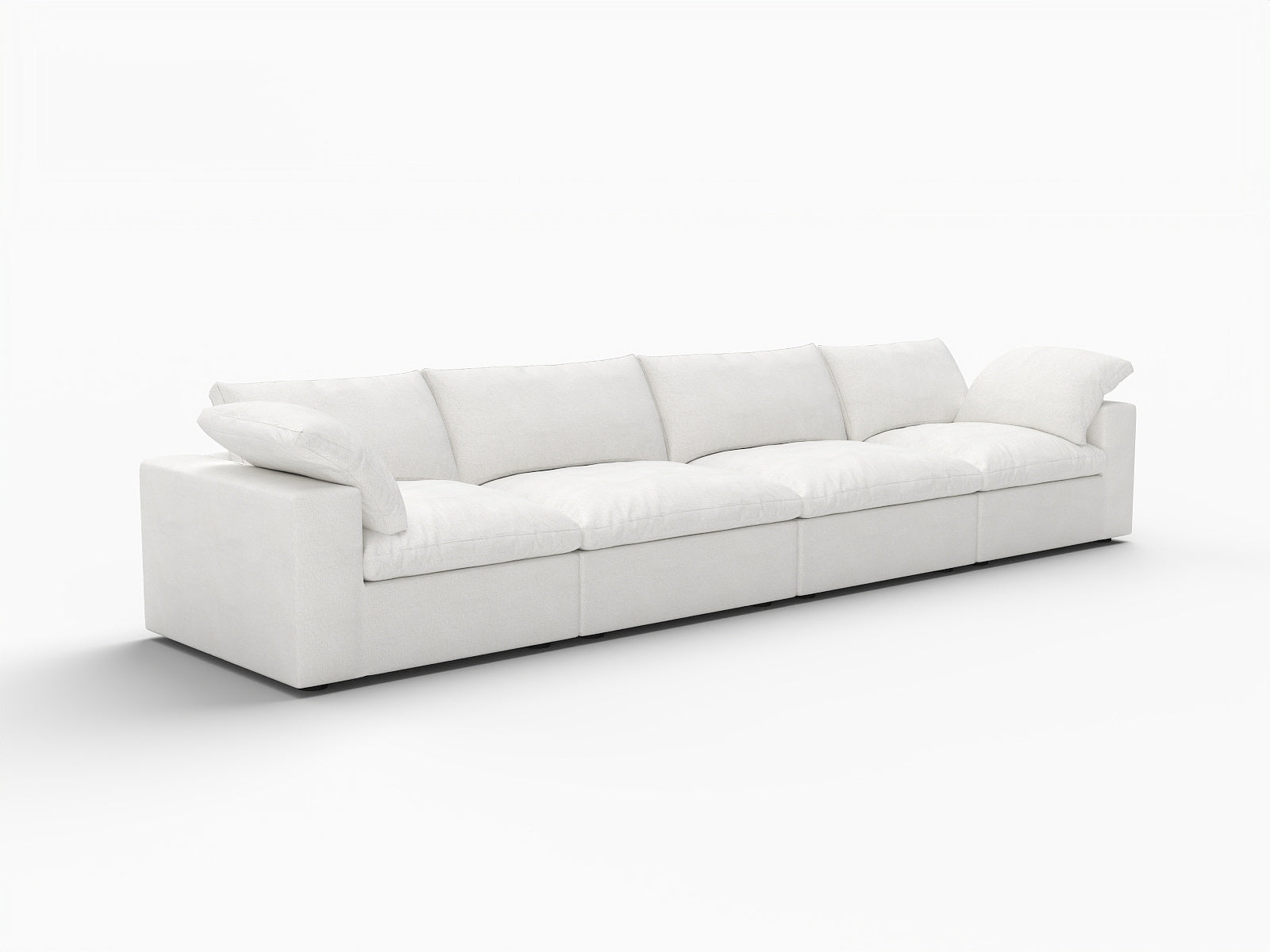 160" White Linen Blend Modular Sofa With Toss Pillows - Living Room