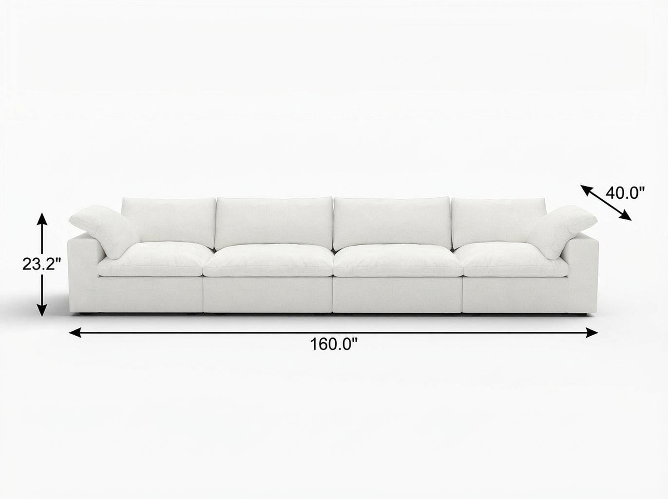 160" White Linen Blend Modular Sofa With Toss Pillows - Living Room