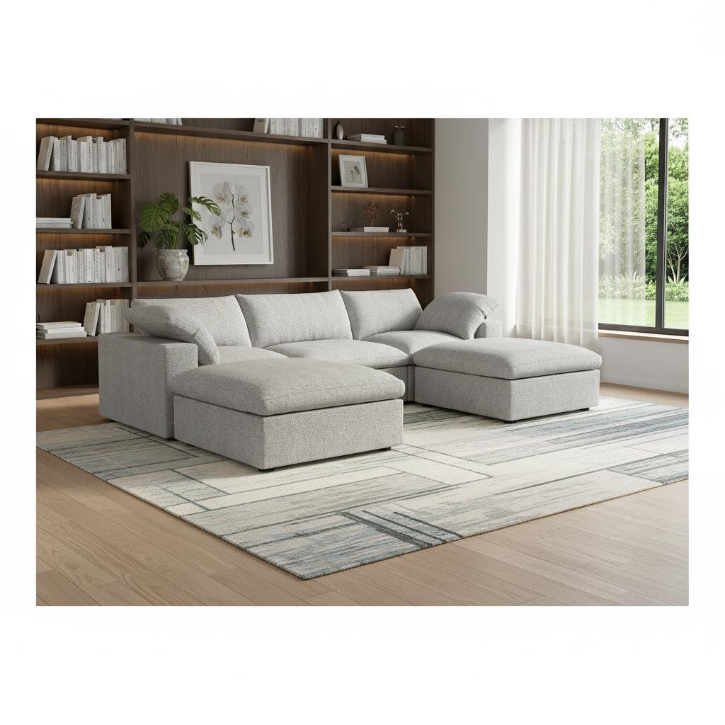 120" Light Gray Linen Blend Modular Universal Sofa With Ottoman And Storage - Living Room