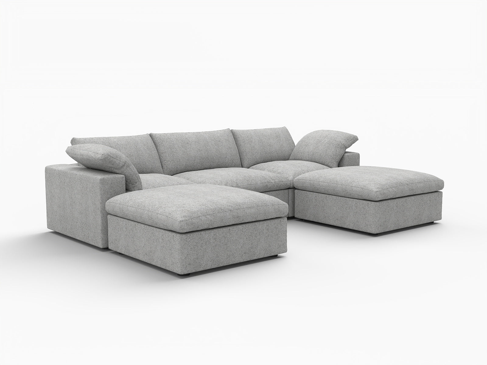 120" Light Gray Linen Blend Modular Universal Sofa With Ottoman And Storage - Living Room