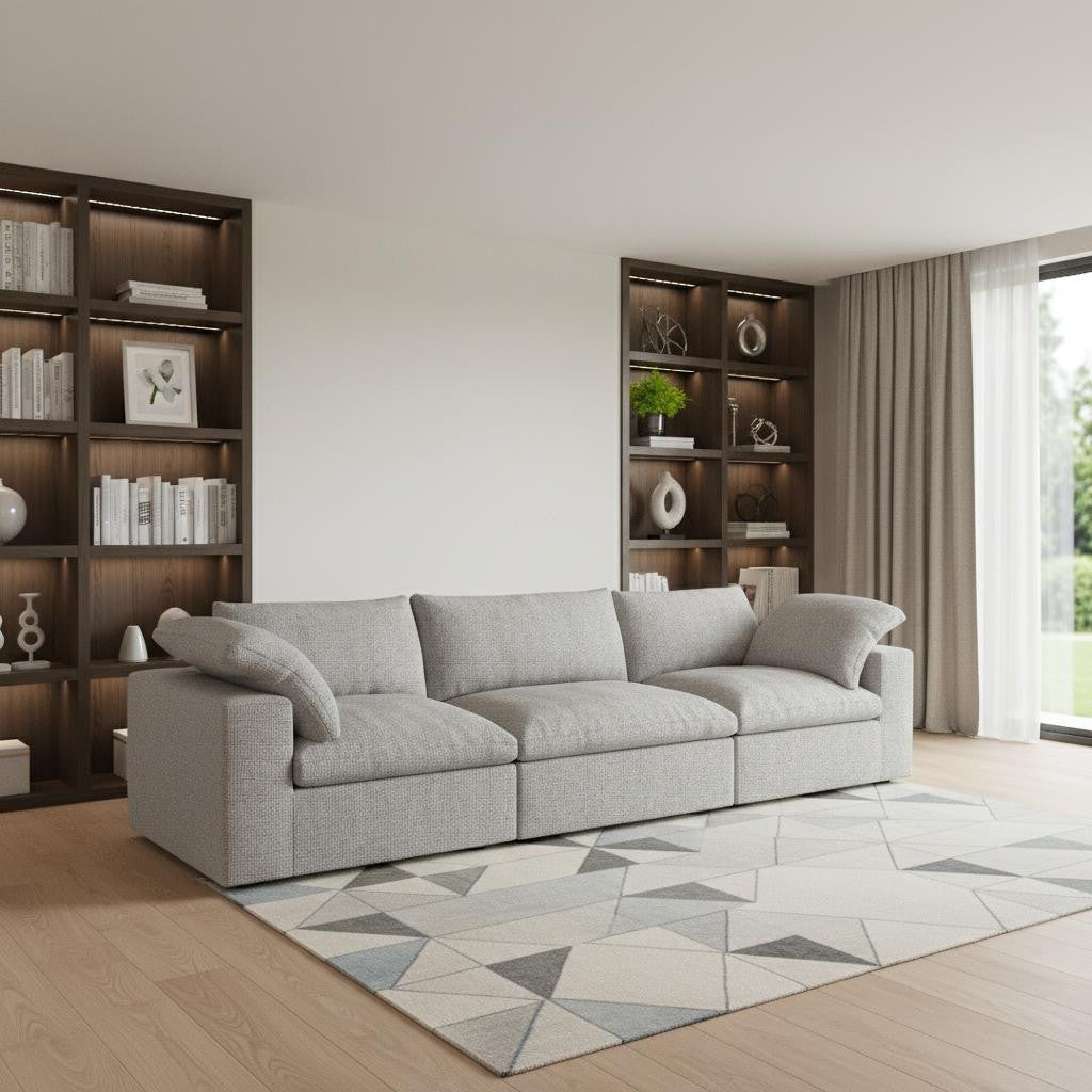 120" Light Gray Linen Blend Modular Sofa With Toss Pillows - Living Room