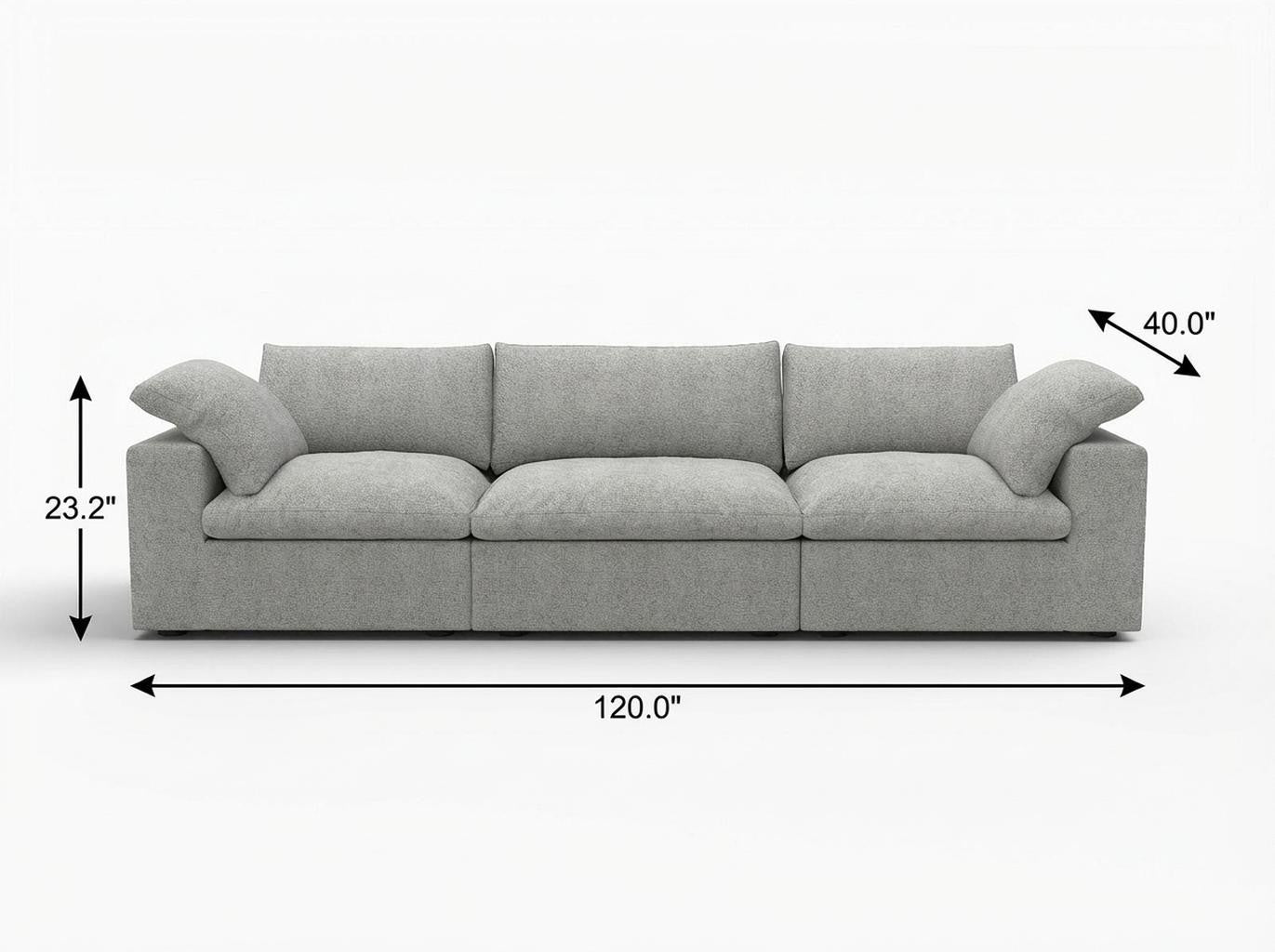 120" Light Gray Linen Blend Modular Sofa With Toss Pillows - Living Room