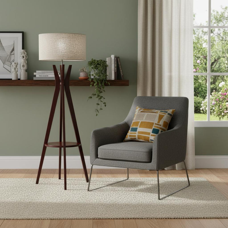60" Brown And White Solid Wood Tripod Floor Lamp With White Fabric Drum Shade - Lighting