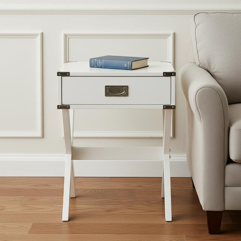 Modern White X Shape Wooden Storage End Table - Living Room