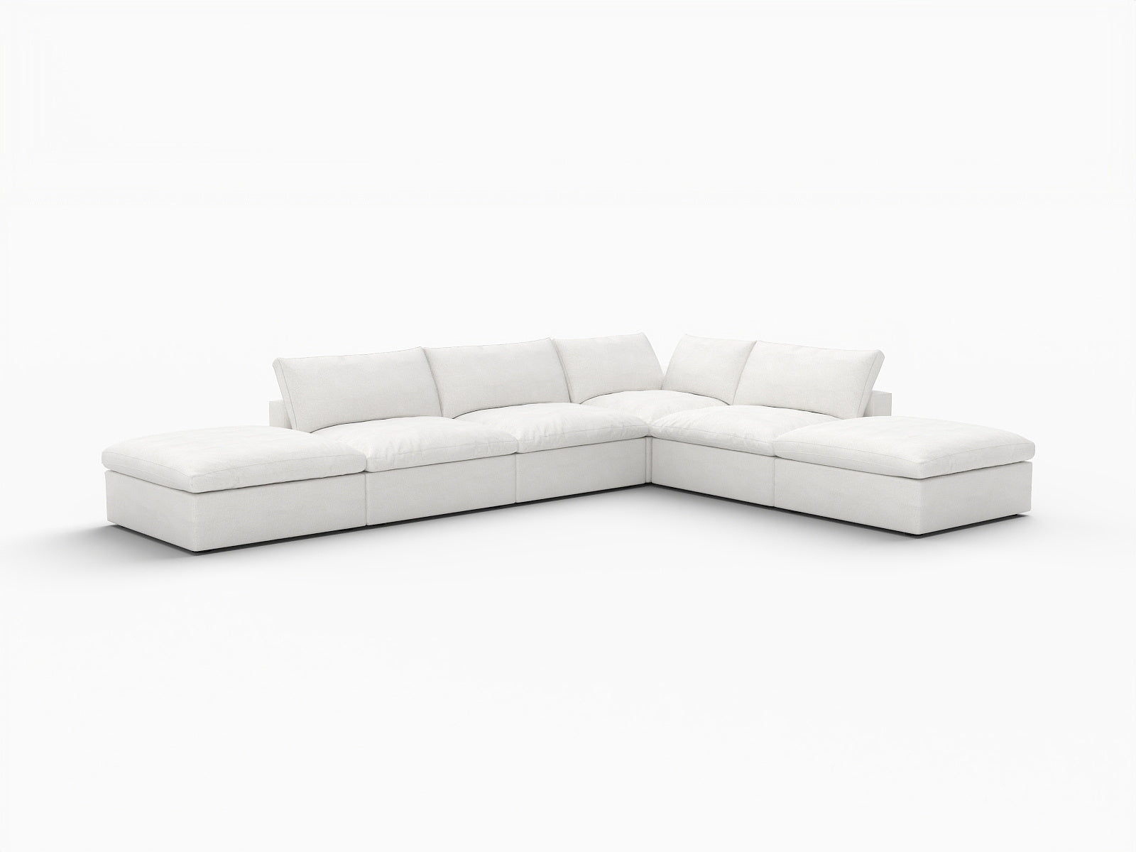 160" White Linen Blend Modular Armless Sofa With Ottomans And Storage - Living Room