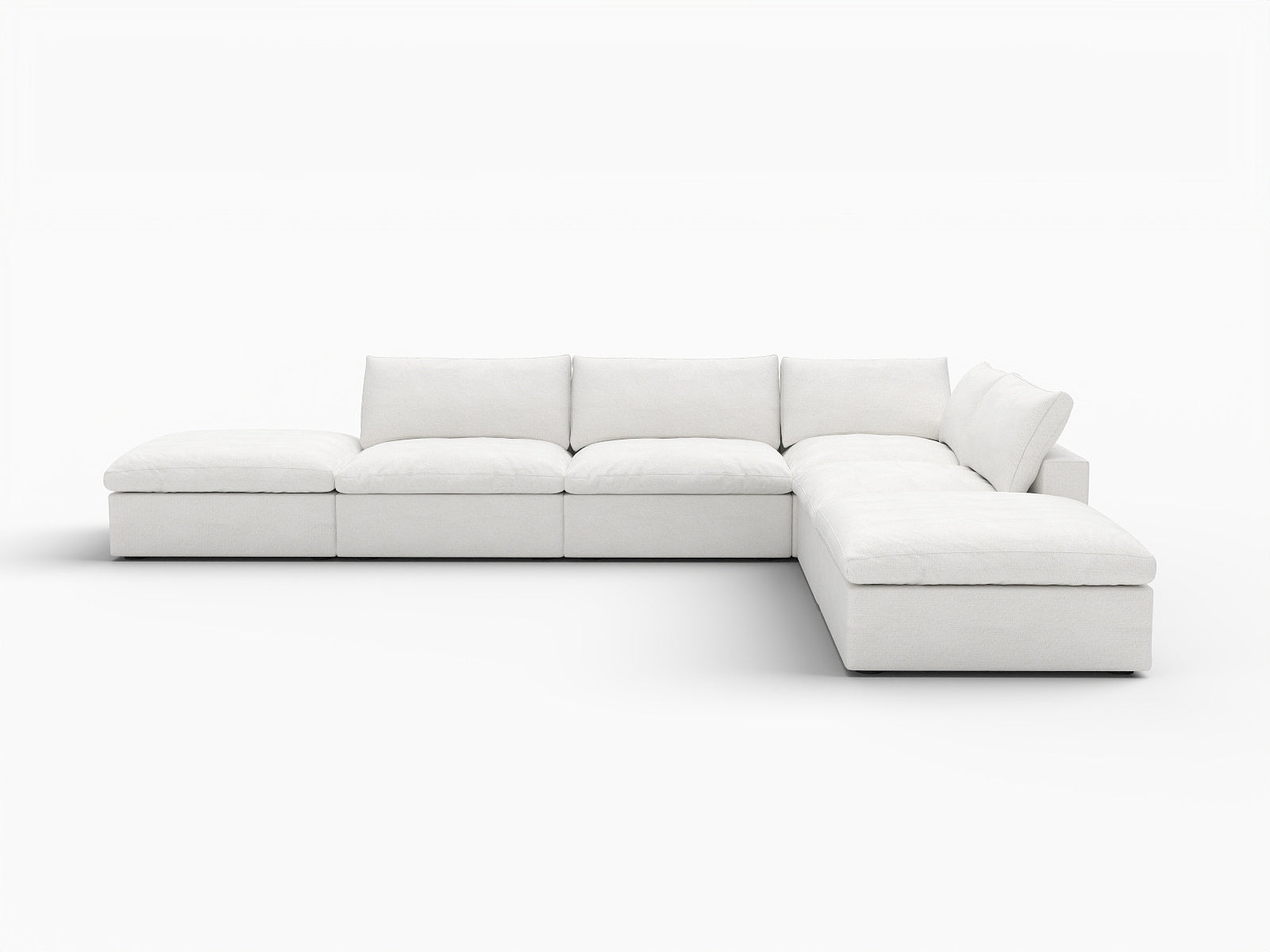 160" White Linen Blend Modular Armless Sofa With Ottomans And Storage - Living Room
