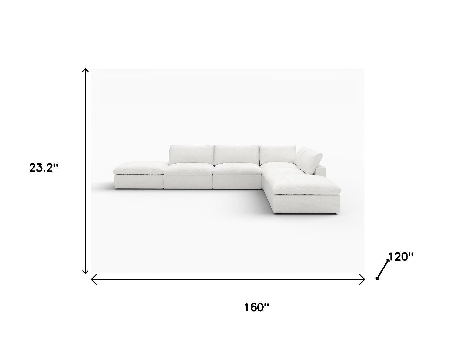 160" White Linen Blend Modular Armless Sofa With Ottomans And Storage - Living Room