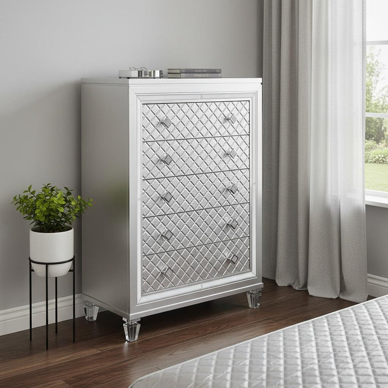 Champagne Toned Chest With Tapered Acrylic Legs And 5 Drawers - Bed & Bath