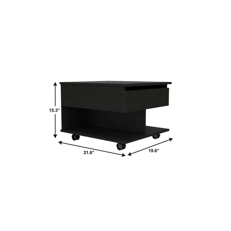 Charcoal wood lift-top coffee table dimensions: 21.6"W x 19.6"D x 15.3"H