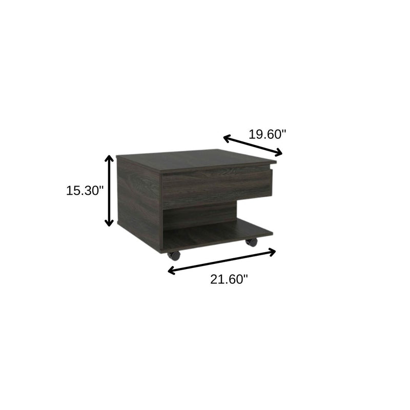 Espresso lift-top coffee table dimensions 19.60" W x 21.60" D x 15.30" H with casters