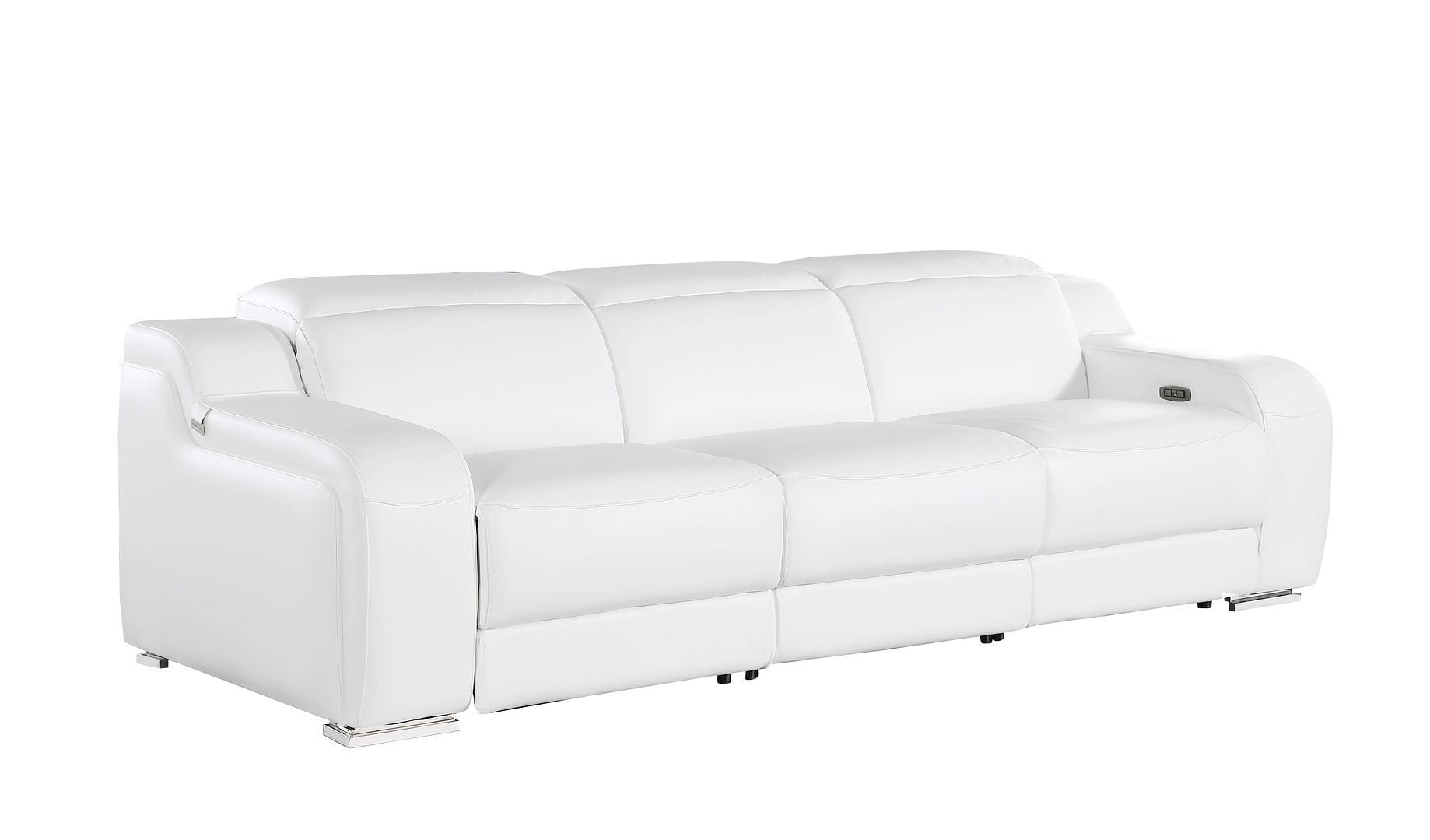 100" White Italian Leather Reclining USB Sofa - Living Room