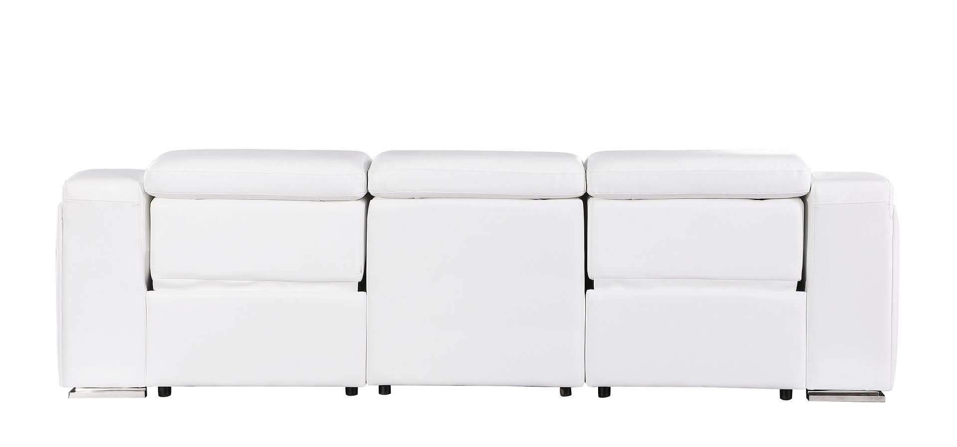 100" White Italian Leather Reclining USB Sofa - Living Room