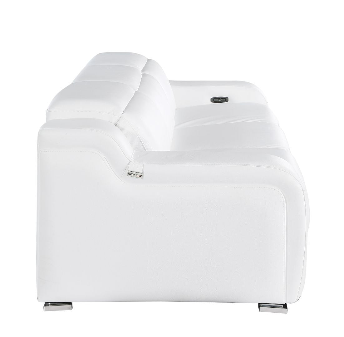 100" White Italian Leather Reclining USB Sofa - Living Room