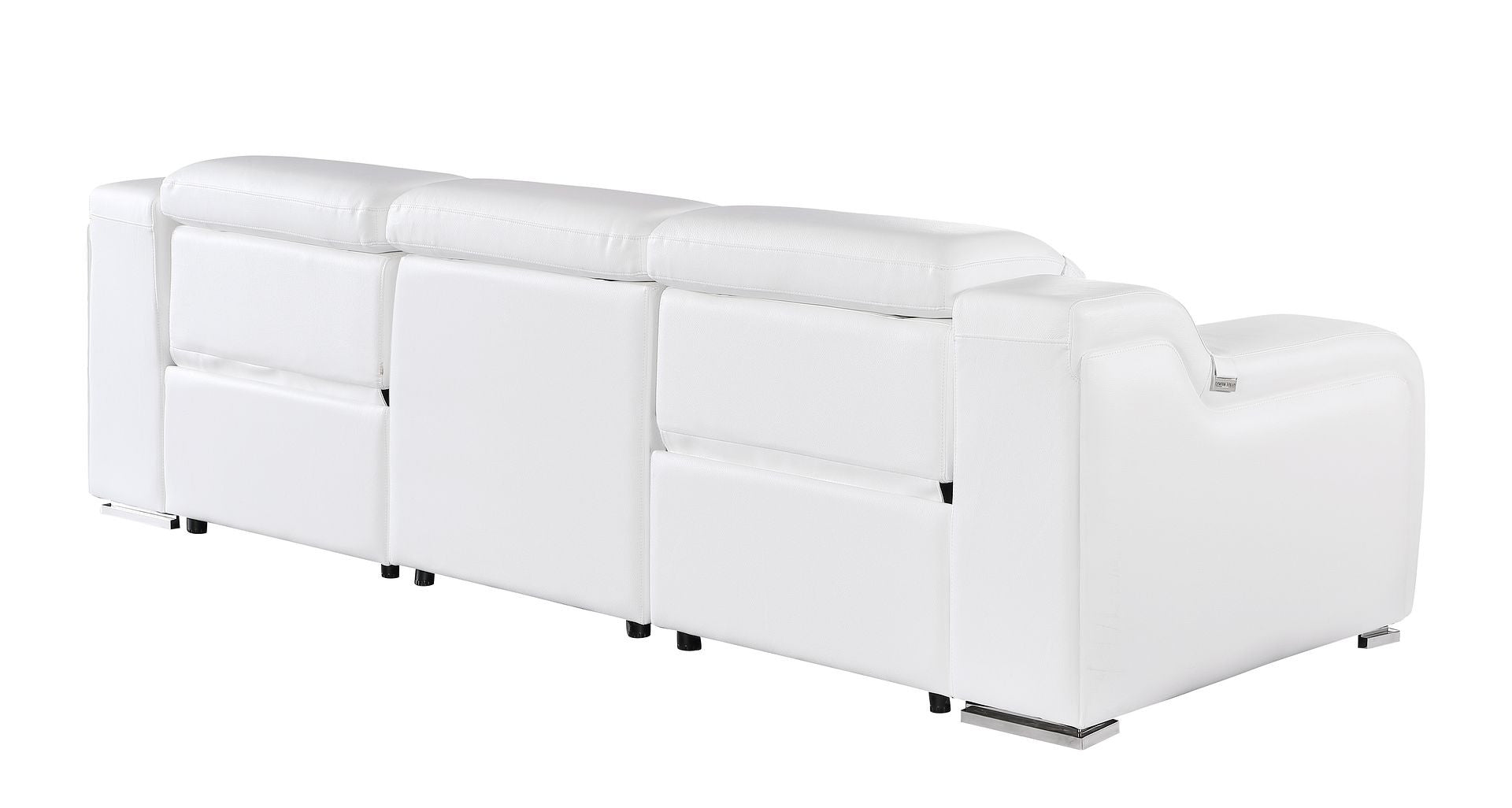 100" White Italian Leather Reclining USB Sofa - Living Room