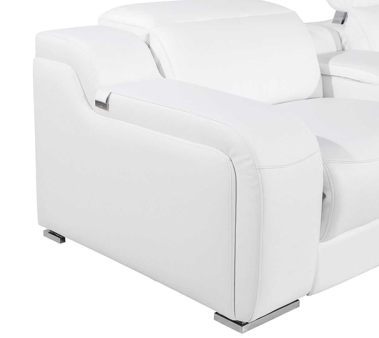 100" White Italian Leather Reclining USB Sofa - Living Room