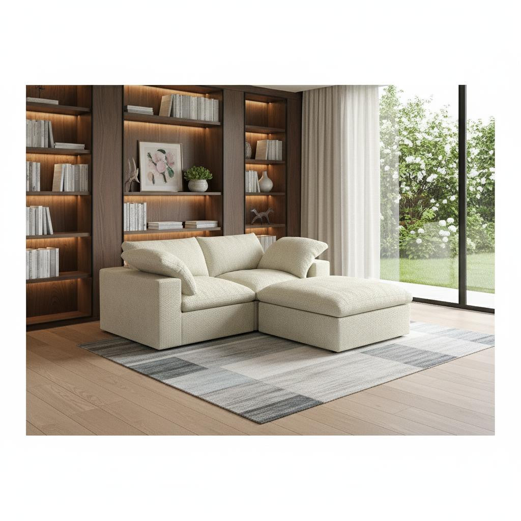 79" White and Black Linen Blend Modular Loveseat With Storage - Living Room
