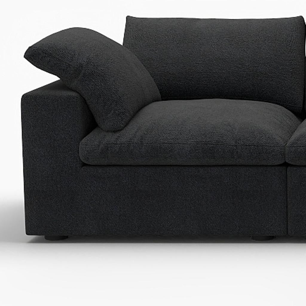 118" Black Linen Blend Modular Sofa With Ottoman And Storage - Living Room