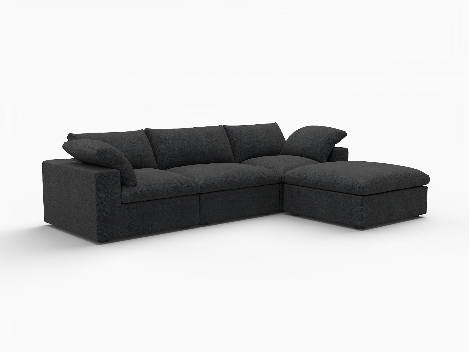 118" Black Linen Blend Modular Sofa With Ottoman And Storage - Living Room
