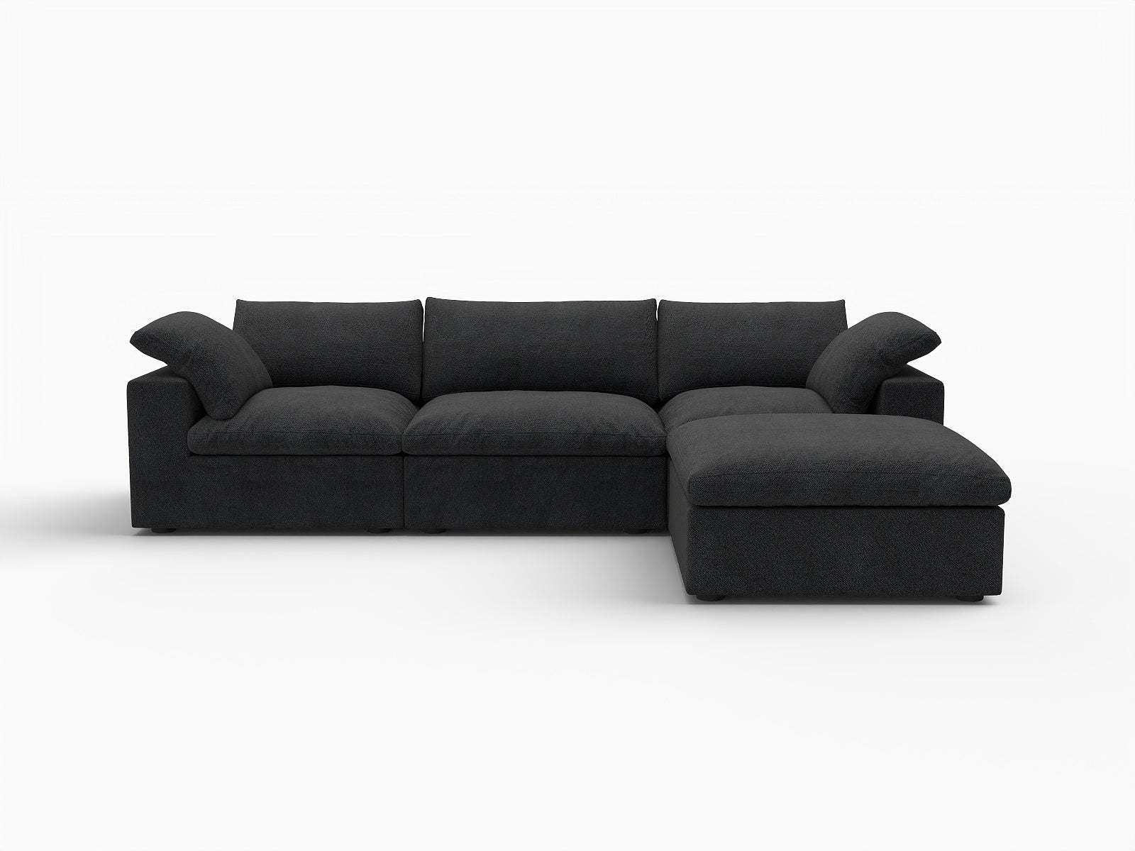 118" Black Linen Blend Modular Sofa With Ottoman And Storage - Living Room
