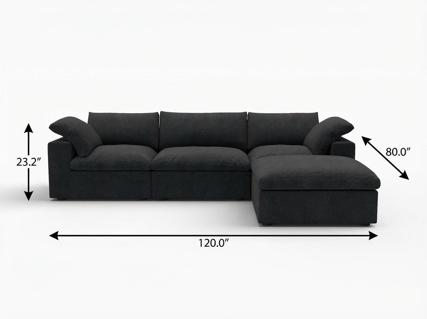 118" Black Linen Blend Modular Sofa With Ottoman And Storage - Living Room