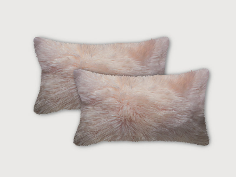 Set Of Two Blush Genuine Sheepskin Lumbar Accent Pillows - Home Decor