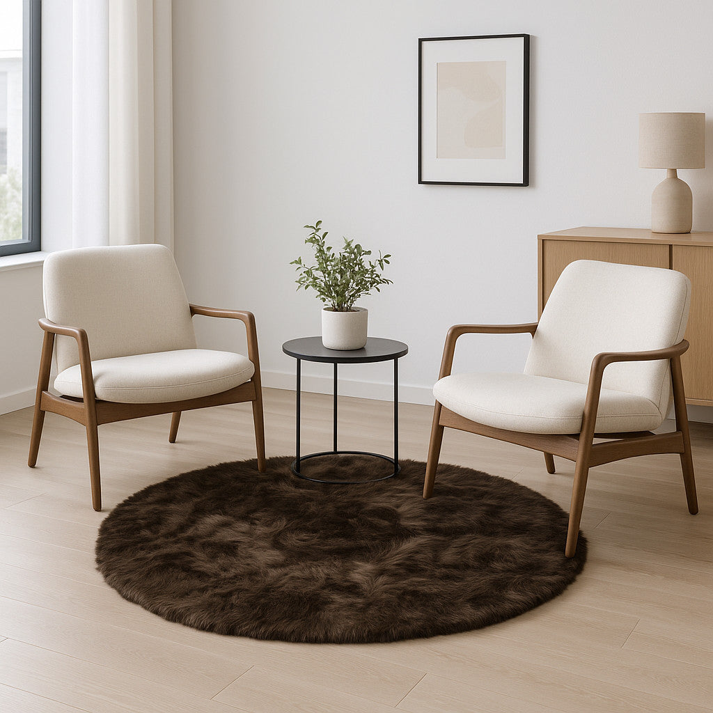 6' X 6' Chocolate Round Faux Fur Washable Non Skid Area Rug - Home Decor