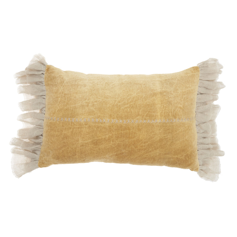 Wide Tasseled Marble Yellow Lumbar Pillow - Home Decor
