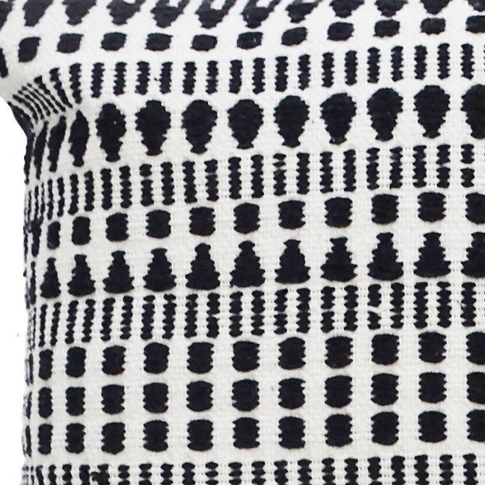 22" Black and White Southwestern Cotton Blend Throw Pillow With Tassels - Home Decor