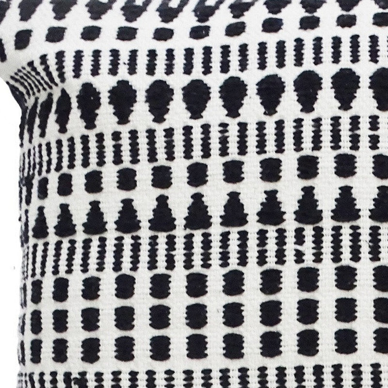 22" Black and White Southwestern Cotton Blend Throw Pillow With Tassels - Home Decor
