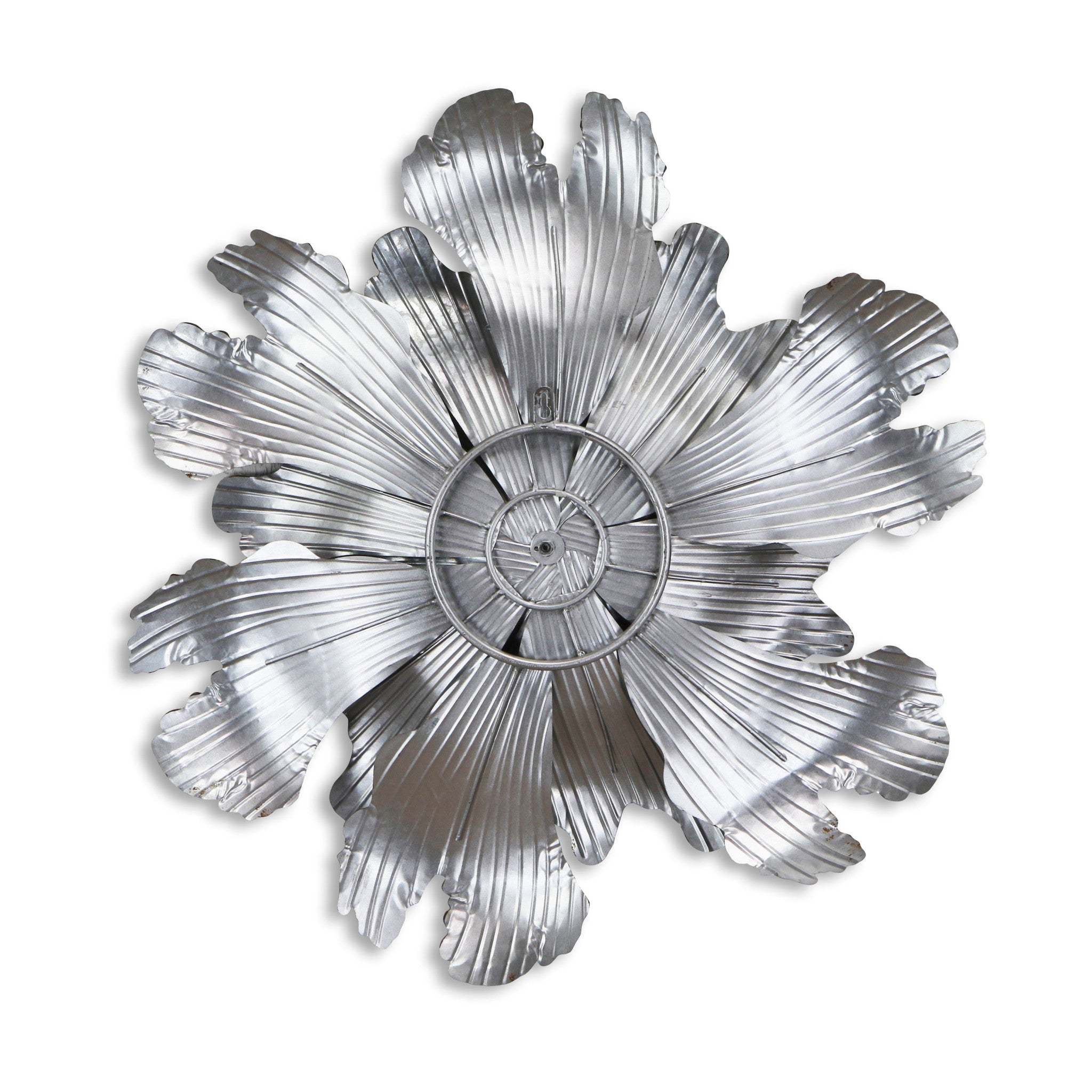 27" X 27" Gray and Off White Galvanized Metal Flower Hanging Dimensional Sculpture - Home & Garden