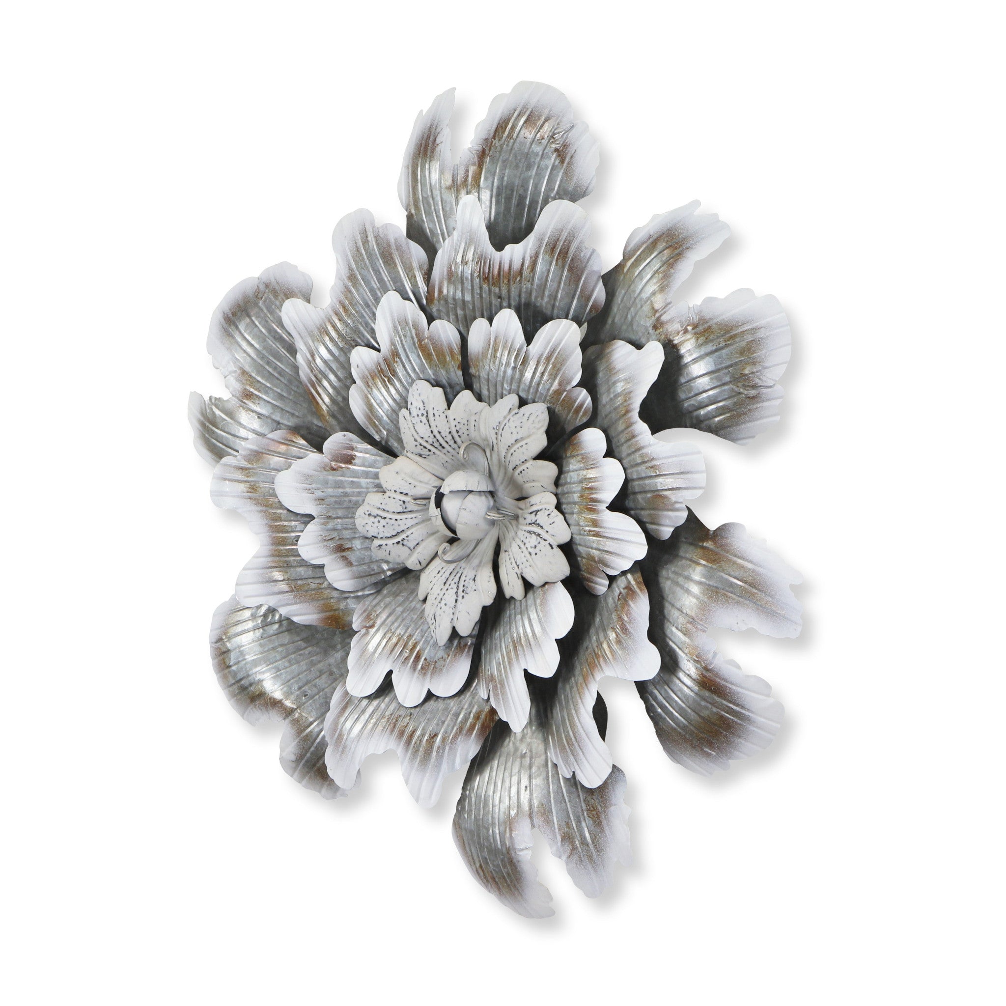 27" X 27" Gray and Off White Galvanized Metal Flower Hanging Dimensional Sculpture - Home & Garden