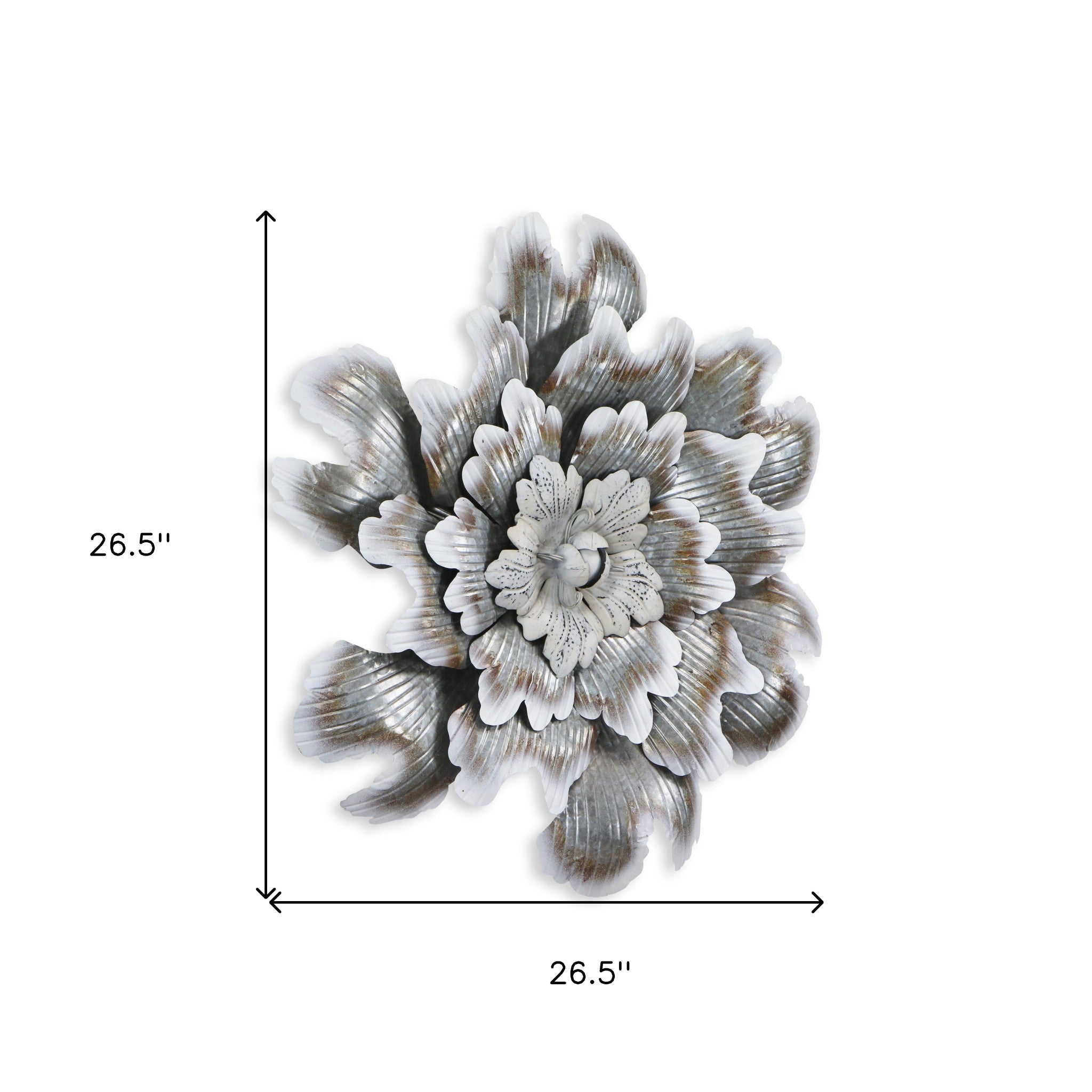 27" X 27" Gray and Off White Galvanized Metal Flower Hanging Dimensional Sculpture - Home & Garden