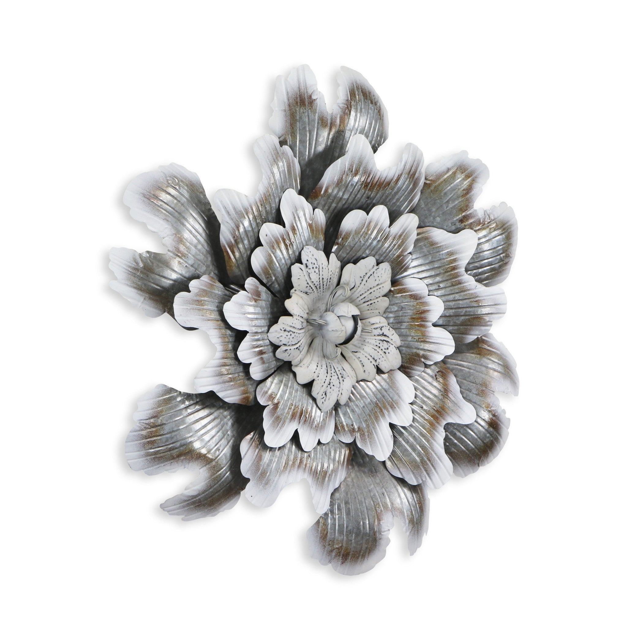27" X 27" Gray and Off White Galvanized Metal Flower Hanging Dimensional Sculpture - Home & Garden