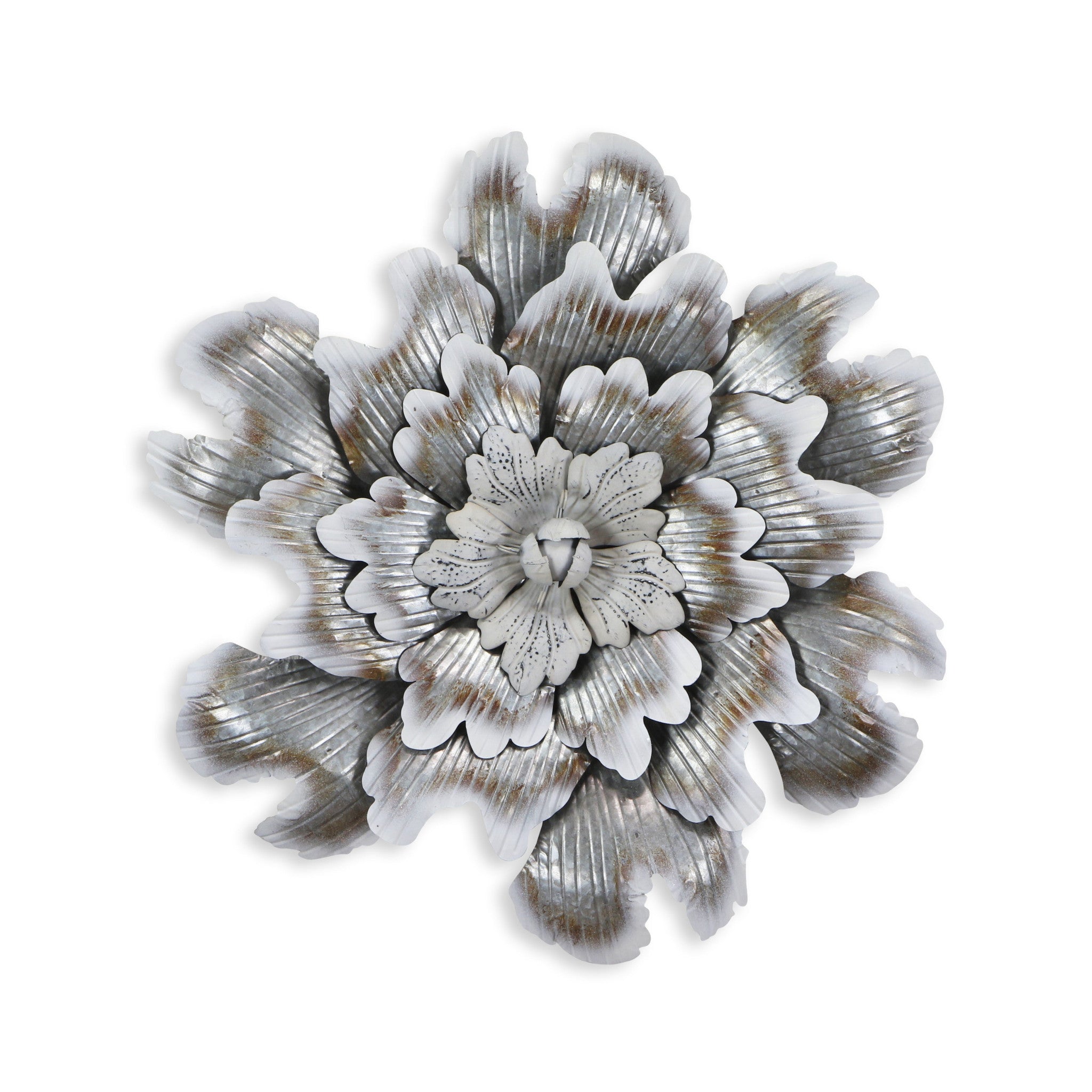 27" X 27" Gray and Off White Galvanized Metal Flower Hanging Dimensional Sculpture - Home & Garden