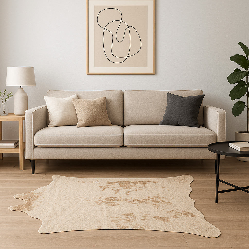 5' X 8' Off White And Silver Faux Cowhide Washable Non Skid Area Rug - Home Decor