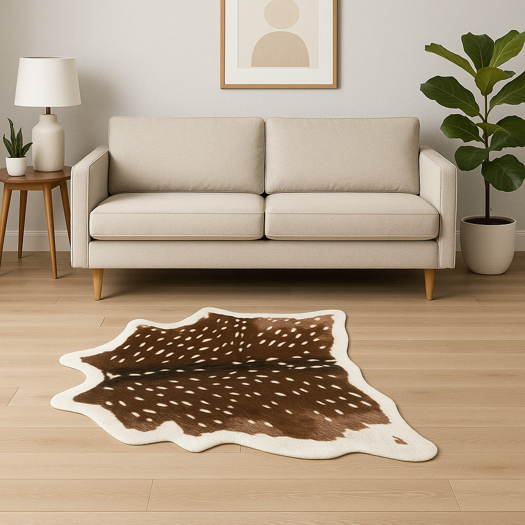 5' X 8' Off White And Brown Faux Cowhide Tufted Washable Non Skid Area Rug - Home Decor